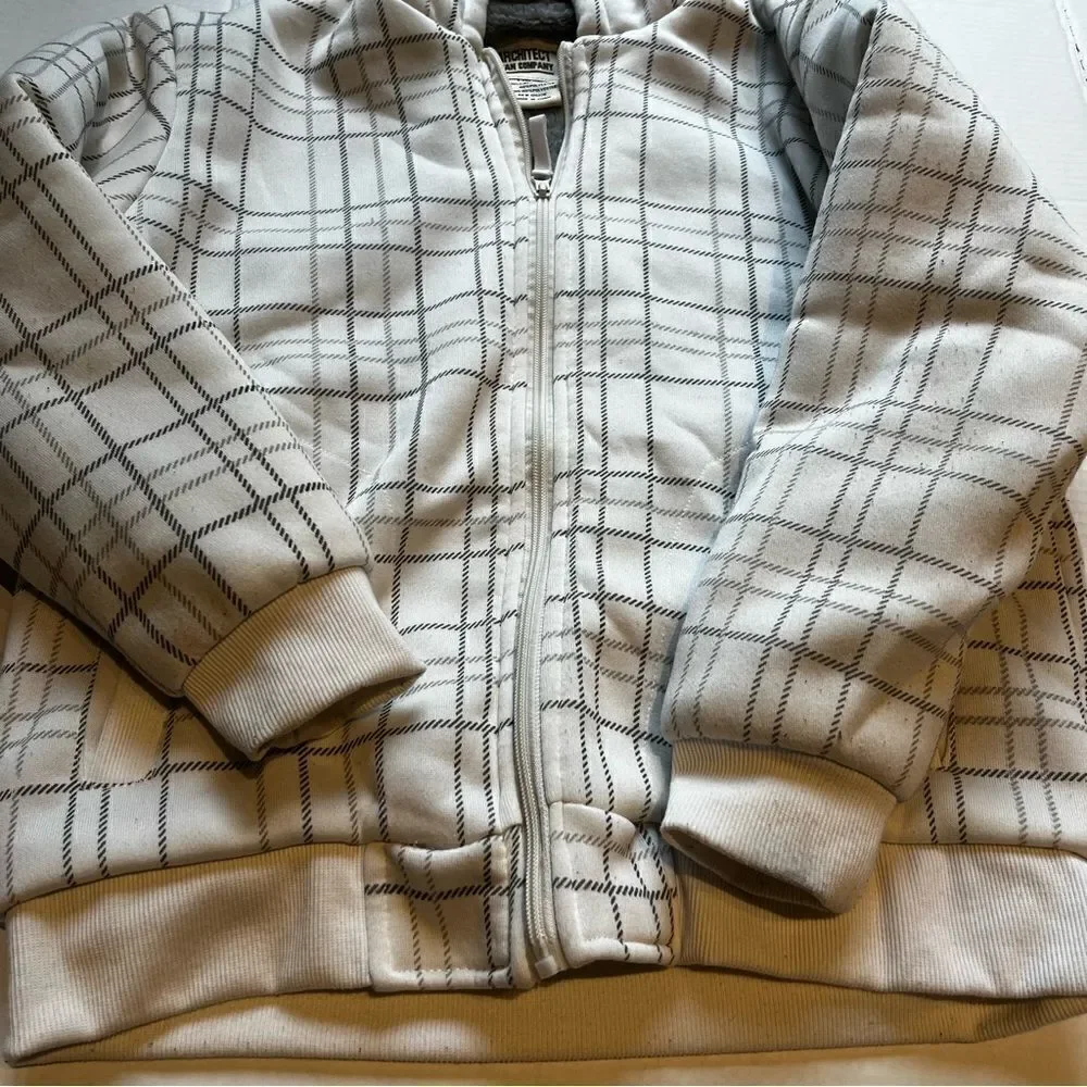 Architect Jean Co.Hooded jacket, white with grey stripes, L(14-16) full zip